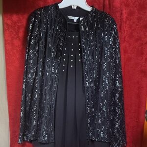 Laura Ashley Black Dress with Beaded Overlay
